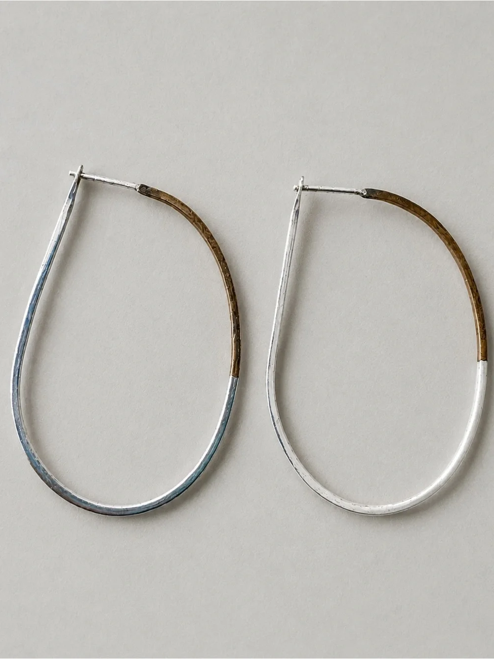 Two-Tone Teardrop Hoop Earrings Silver Gold Tone Modern Minimalist
